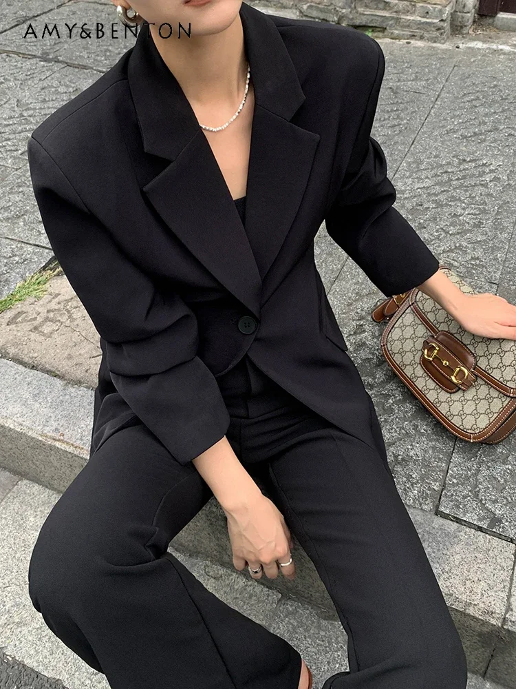 Commute Style Fashion Temperament Cross Collar Suit Jackets for Women 2024 Autumn New High Sense Casual Loose Slimming Coat