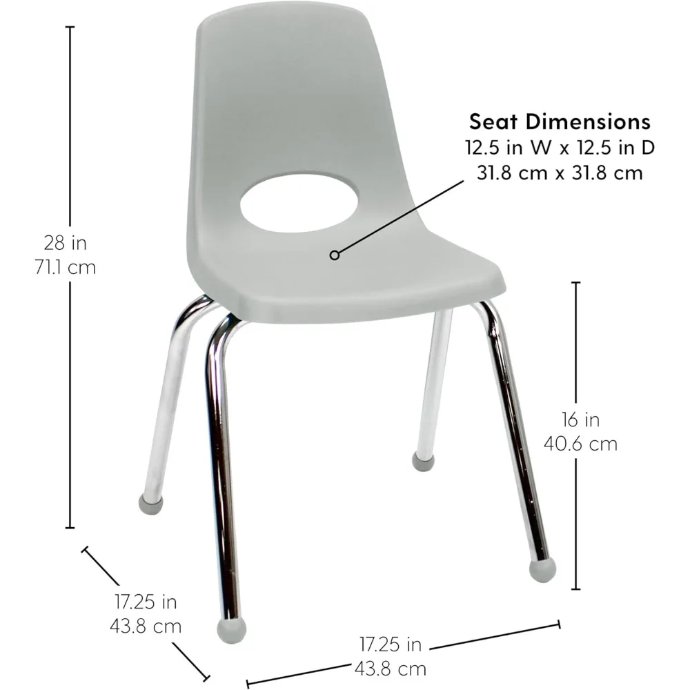 Chaise empilable pour l'école, siège d'étudiant empilable avec pieds en acier DNT et boule d'apprentissage du fœtus ou salle d'irritation-gris clair (lot de 4)