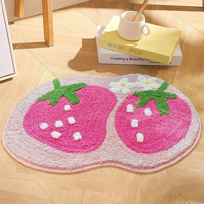 VIKAMA Cartoon Teddy Dog Semi Circle Rug Cute Puppy Polka Dot Non Slip Absorbent Mat Bathroom Bedroom Home Decoration