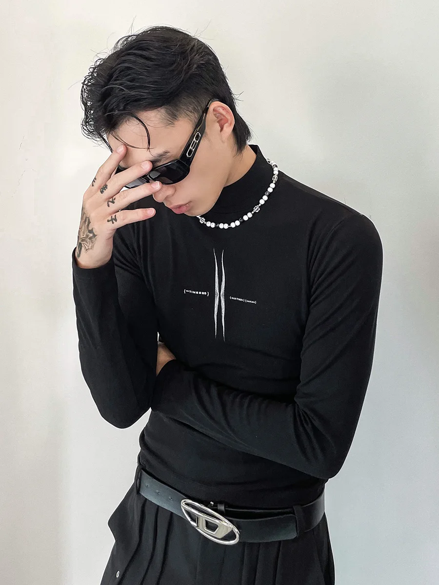 

Футболка Slim Fit с коротким рукавом VE2, с высоким воротом, с принтом, из смесового хлопка и полиэстера, немнущаяся, молодежная, модная, весна-осень, унисекс