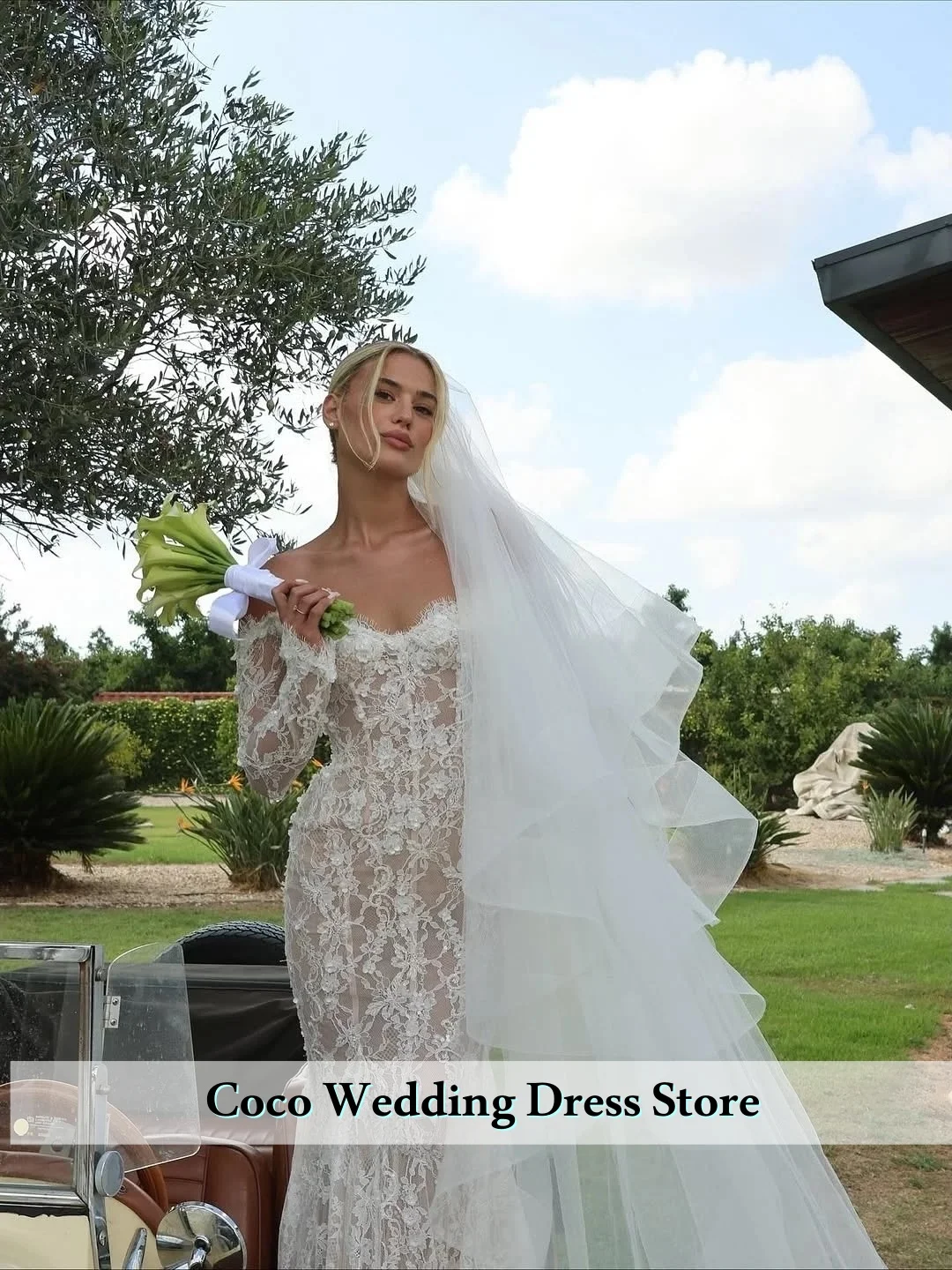 Customized Elegant Sexy Off The Shoulder Mermaid Wedding Dress Lace Long Sleeve Beading Boho Bridal Dresses Vestidos De Novia