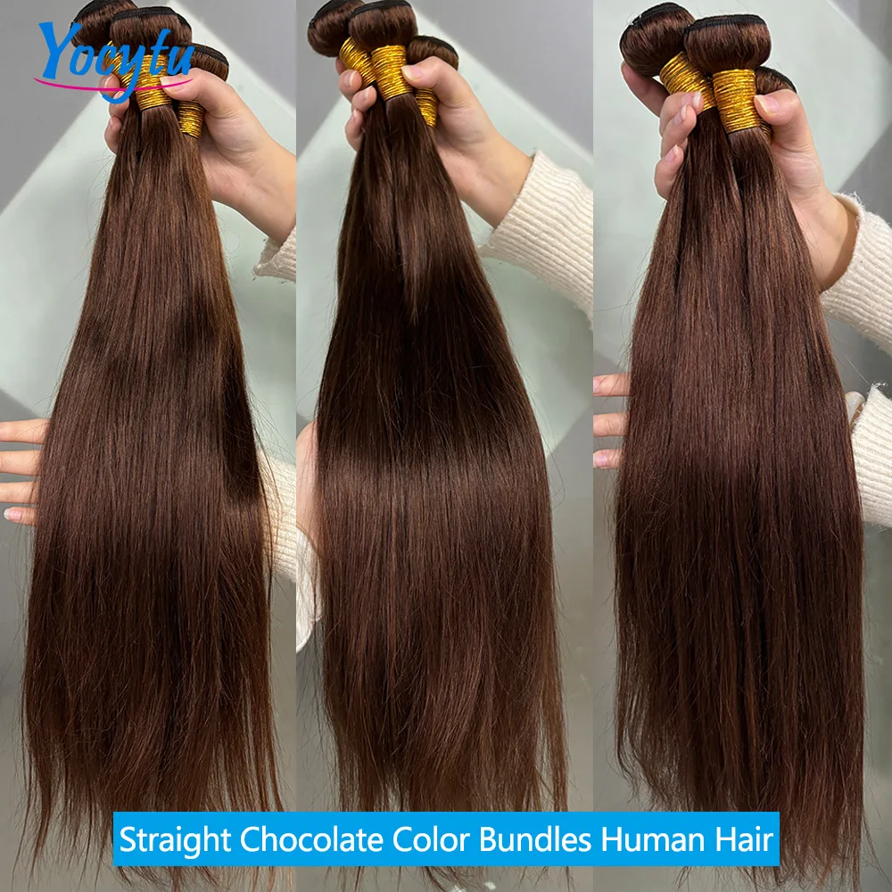 YOCYTU Schokoladenbraun Gerade Menschliches Haar Bundles 24 24 24 Zoll Bundles 100 % Menschliches Haar Für Frauen 12A Brasilianisches Rohes Haar Bundles