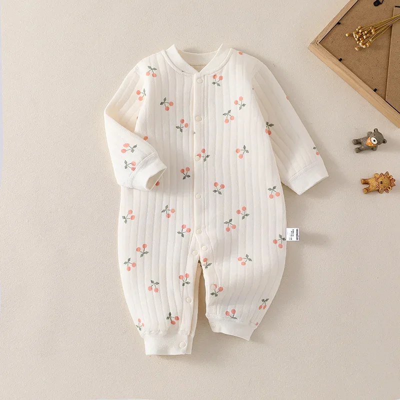 Winter Simple Cute Animal Design Fruit Design Newborn Boys Girls Baby Romper 100 Cotton Warm Baby Clothes Loungewear Outfit