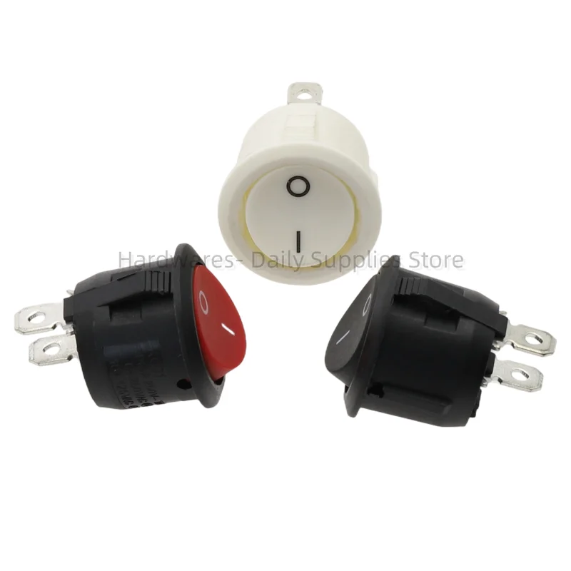 6 Buah Sakelar Rocker Bundar Diameter 20Mm Hitam Mini Bundar Hitam Putih Merah 2 Pin Sakelar Rocker ON-OFF KCD1-105