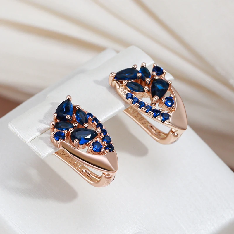 JULYDREAM Hollow Inlay Geometric Blue Zircon Drop Earrings Trendy 585 Gold Color Party Accessories Women Light Luxury Jewelry