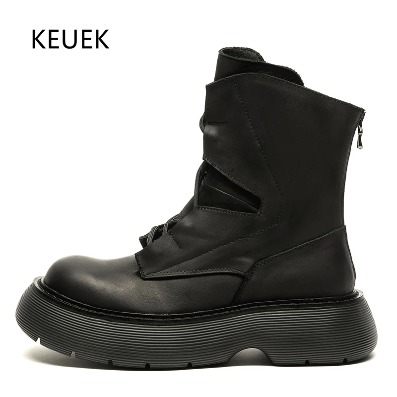 

Men Ankle Boots Genuine Leather Outdoor Street Motorcycle Boots Male Platform Shoes High Quality Luxury Riding