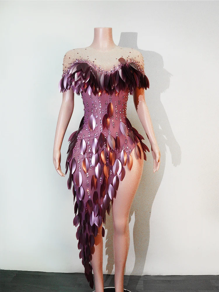 

Sexy Female Mesh See-through 3D Diamond Tight Dress High-end Birthday Dinner Party Wear Nightclub Stage Performance Clothing