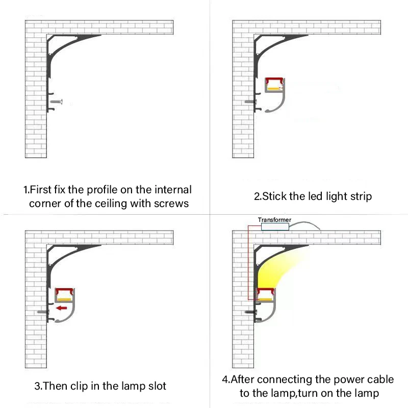 Imagem -04 - Luminous Gypsum Linha Lâmpada Suspenso Wall Wash Lamp sem Slotting Perfil de Alumínio Teto Livre Top Corner Gesso