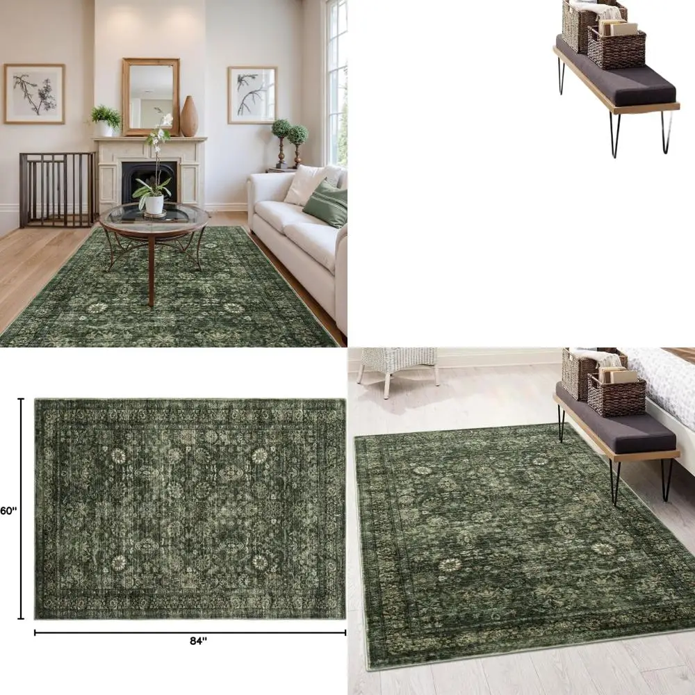 

Green 5x7 Washable Vintage Soft Area Rug - Non-Slip, Non-Shedding for Home Decor