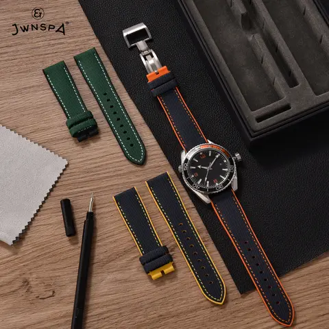 JWNSPA Nylon FKM Rubber Strap 20mm 22mm Waterproof Watchband For Breitling Omega IWC Citizen TUDOR Hamilton Watch Men Accessorie