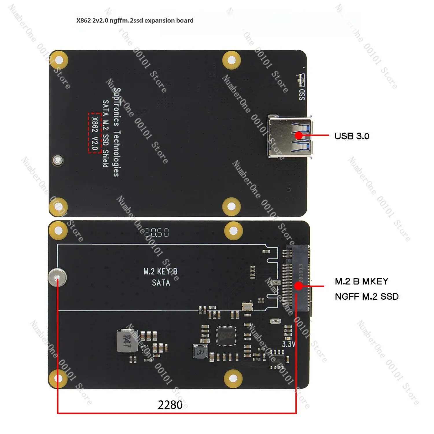 Raspberry Pi 4 M.2 NGFF SATA SSD Key-B NAS Storage Expansion Board x862 V2.0