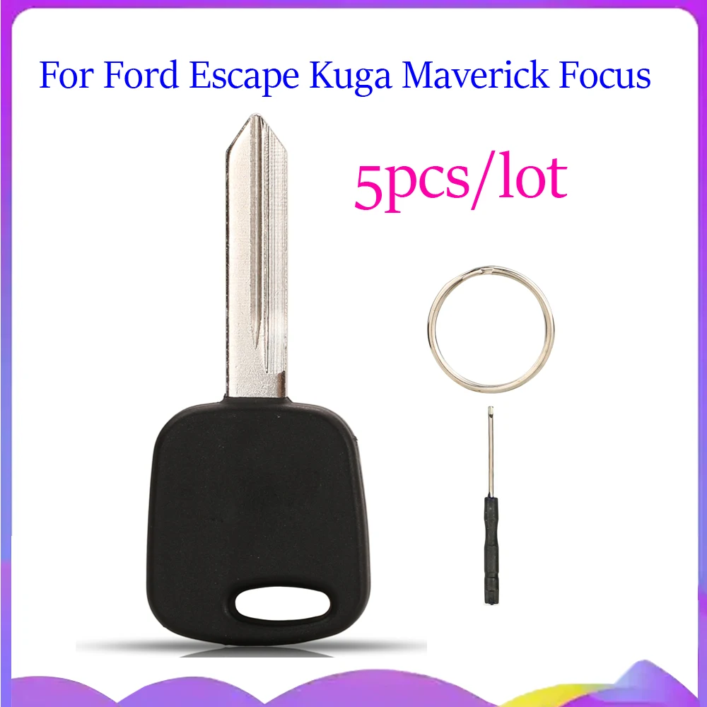 Jingyuqin New 5pcs Transponder Car Key Shell For Ford Escape Kuga Maverick Focus Mondeo F150 Mustang With Uncut Blade Case