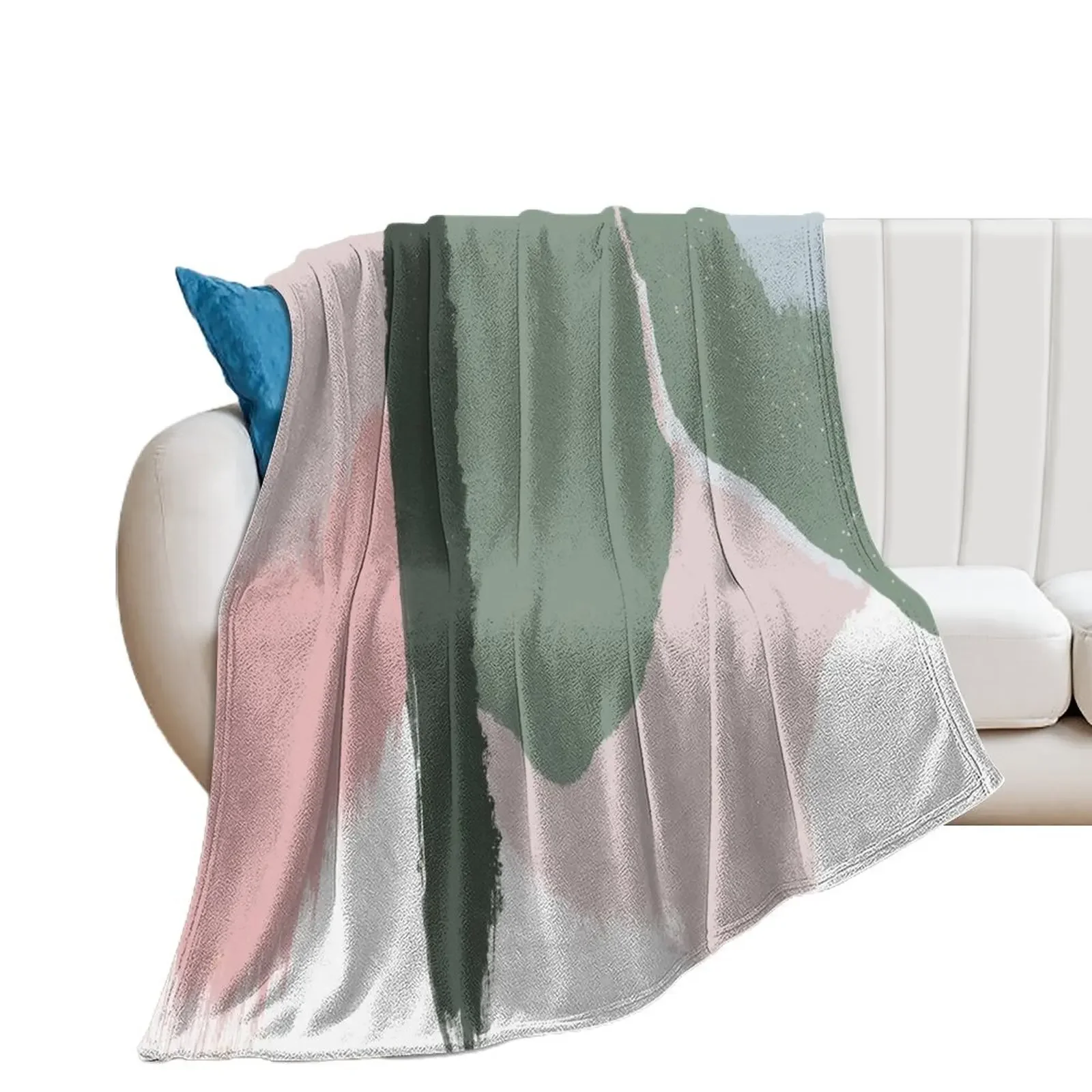 Abstract Art Paint Brush Strokes in Blush Pink & Sage Green Throw Blanket Decoratives Soft Plaid Beach Blankets