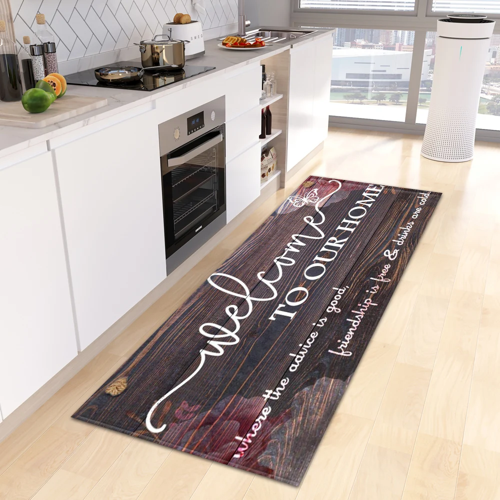 Kitchen Rug Entrance Doormat House Hallway Bath Non-Slip Foot Mat Bedroom Floor Custom Living Room Decoration Carpet Wood Grain