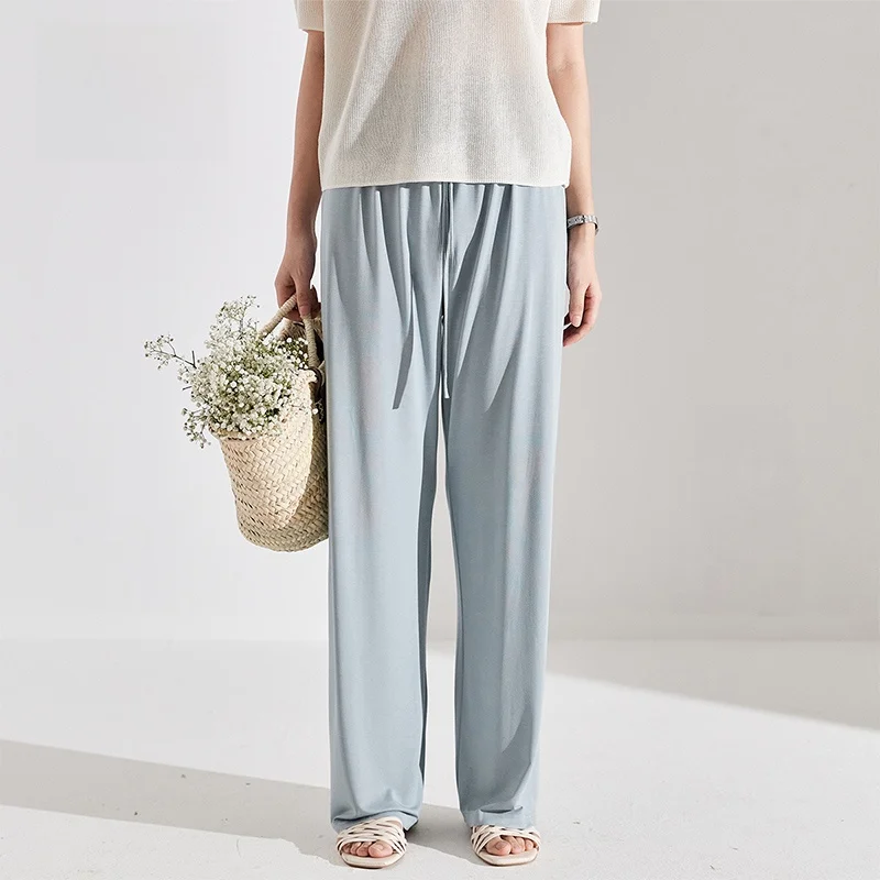 

Zimode Versatile Casual Slimming Straight Leg Wide Leg Pants Women's Pants High Waist Elastic Fiber Polyester Spandex Blend