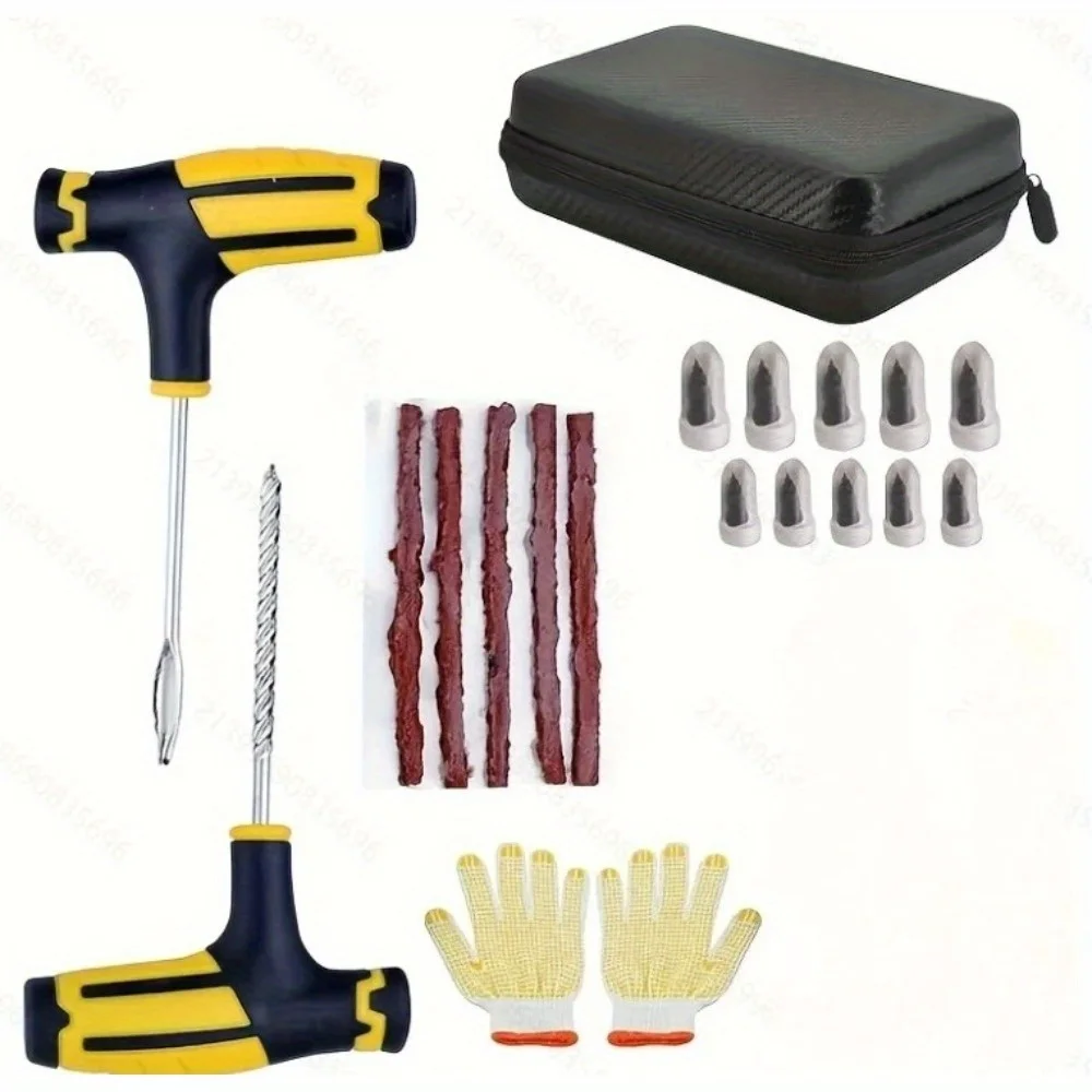 Emergency Tire Repair Kit - Universal Manual Tools with Repair Strips & Storage Box for Car Motorcycle Bicycle image 3