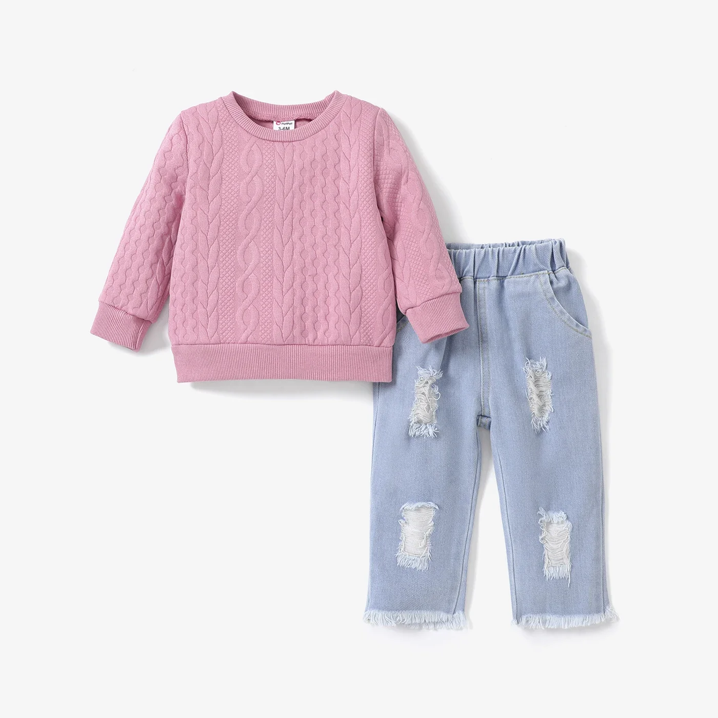 PatPat 2PCS Baby Girl Casual Sweater / Ripped Denim Pants Soft and Comfortable  Perfect for Outings and Daily Wear