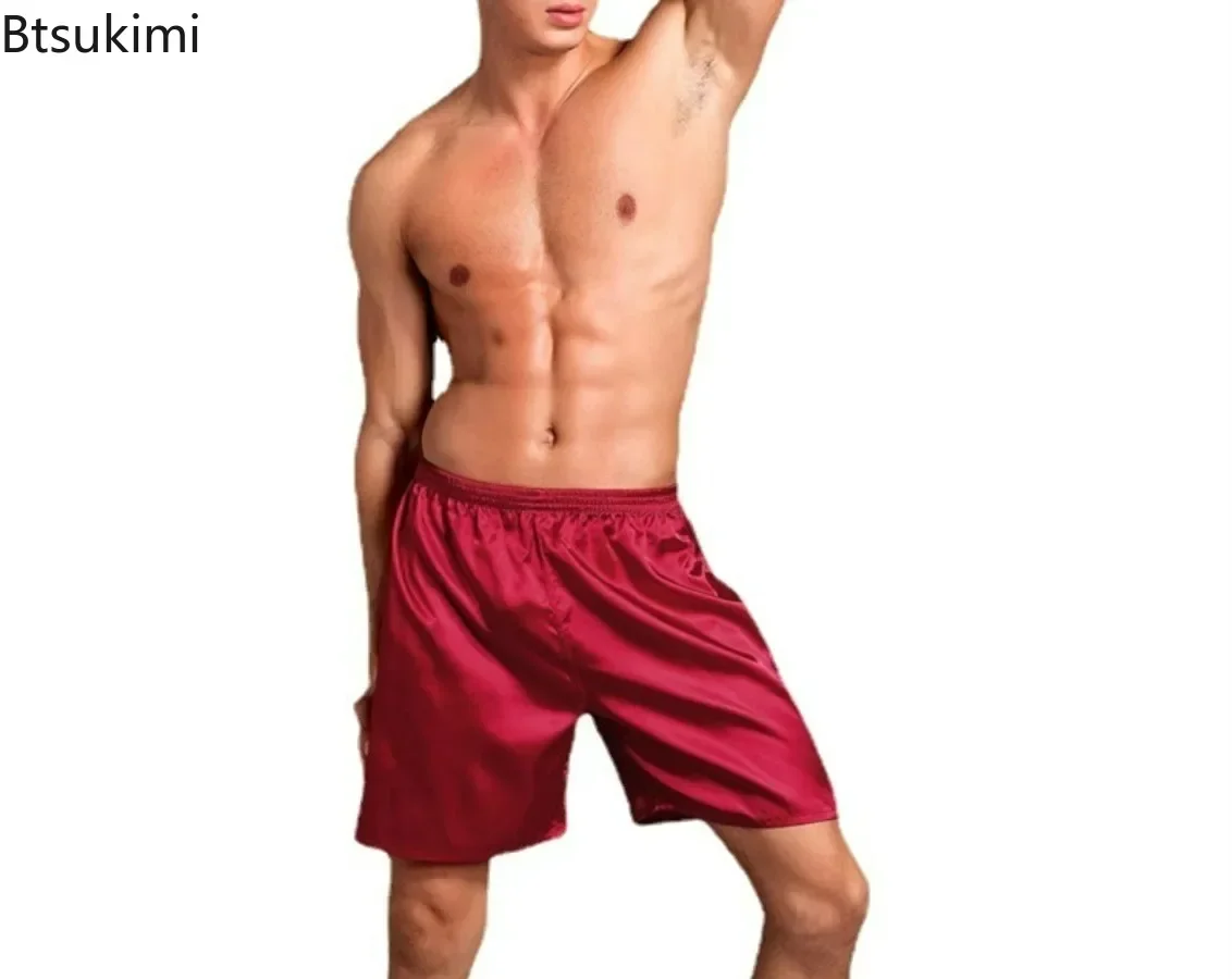 Venda quente verão masculino cetim tendência shorts pijamas masculino lounge calças curtas soltas macio casual homewear shorts sleep bottoms para homem