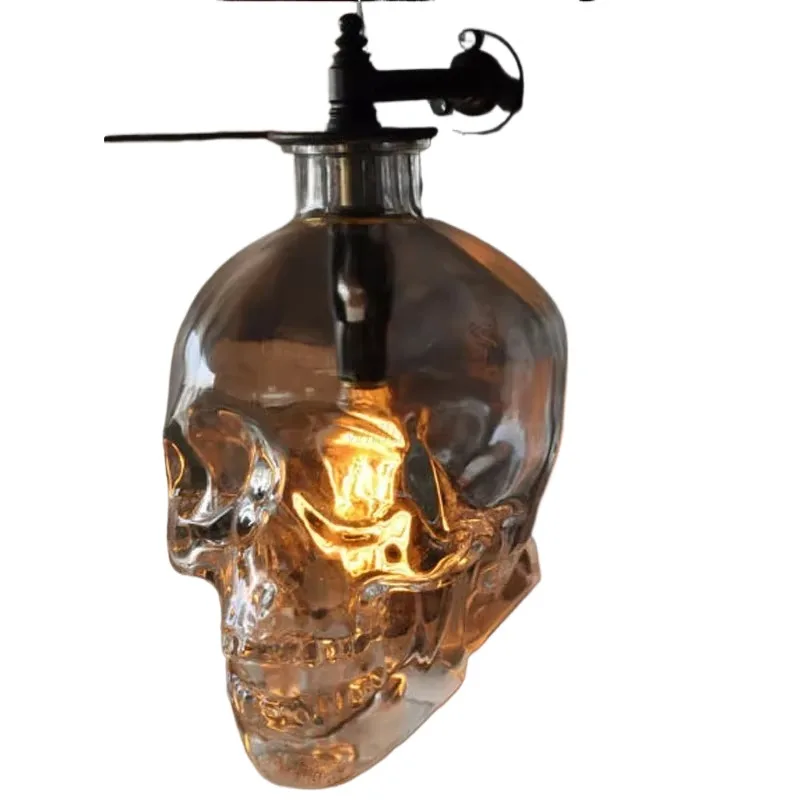 

Creative Clear Glass Skull Pendant Lamp Retro Suspension Light Wall Sconce Hotel Cafe Bar Loft Hanging Ceiling Chandelier