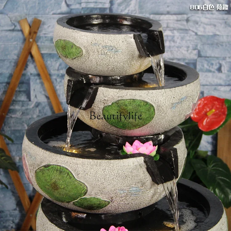 

yj19 European Style Water Fountain Living Room Lotus Wealth-Attracting Bonsai Humidifier Creative Home Decor Floor Ornament