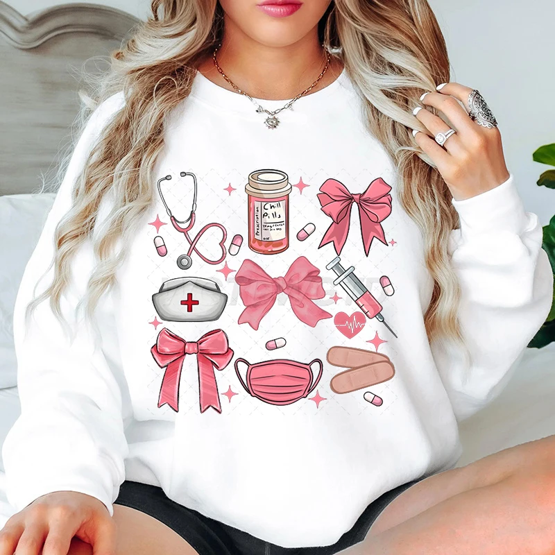 

Nurse Coquette Bow New Sweatshirts Women for The Love of Nursing Crewneck Sweater Nurse Life Vintage Designs Pullover Hoodies