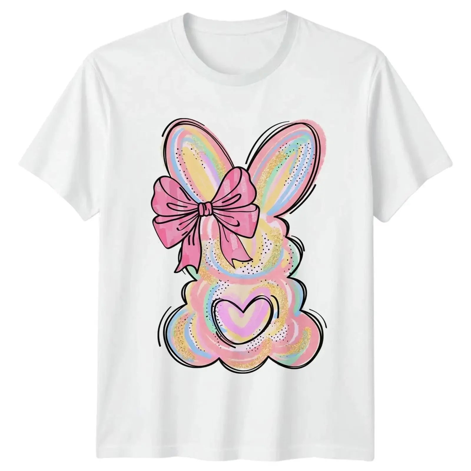 Pastellhase mit rosa Schleife Damen T Shirt Ostern Hase Geschenk für Sie vintage Washed Casual streetwear Top For Everyday Wear
