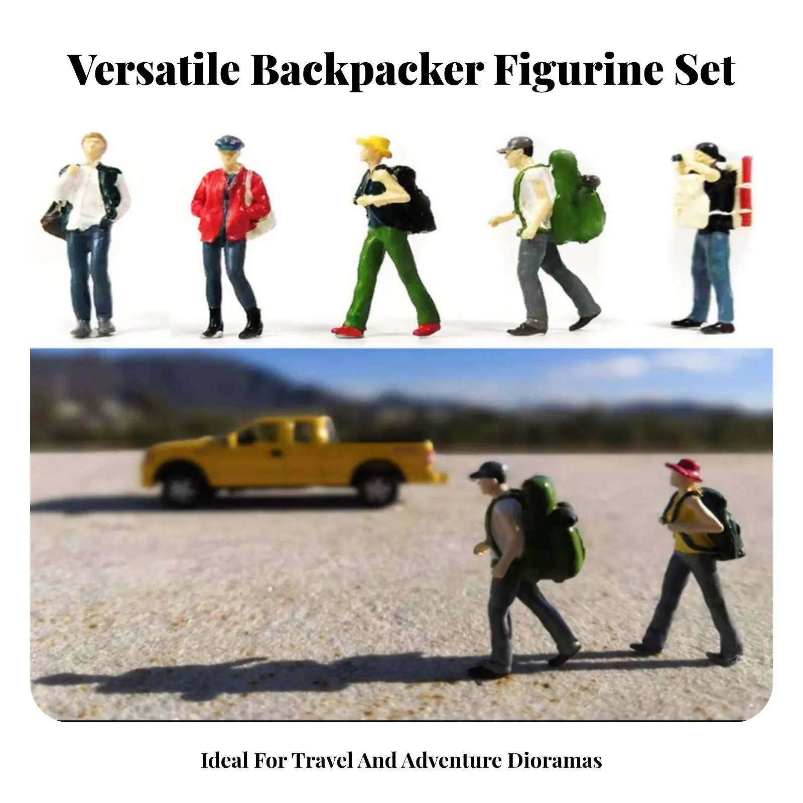 Miniature Backpacker Figure Resin Posing Hiker for Sand Table Architectural Model and Car Collection