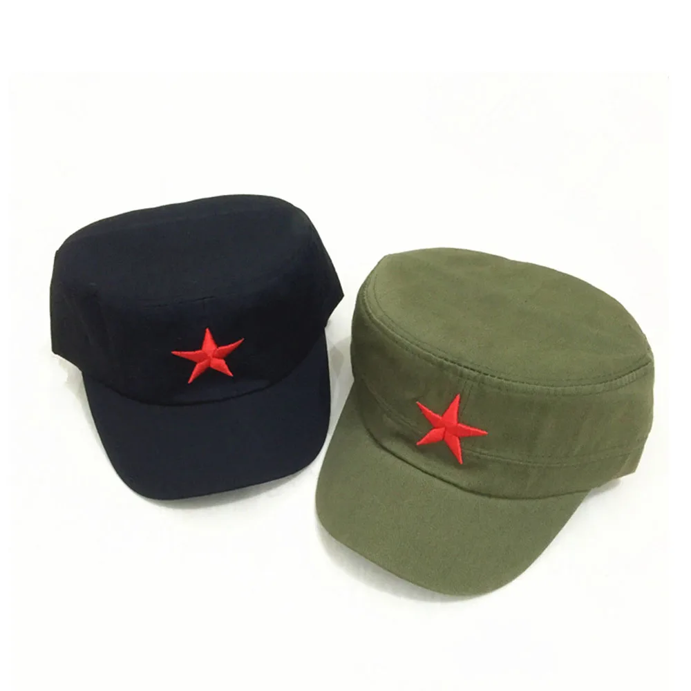 Unisex Cotton Military Cap Spring Summer Beach Outdoor Street Street Cool Church Sunhat Flat Top Hat With Red Star Dropshipping