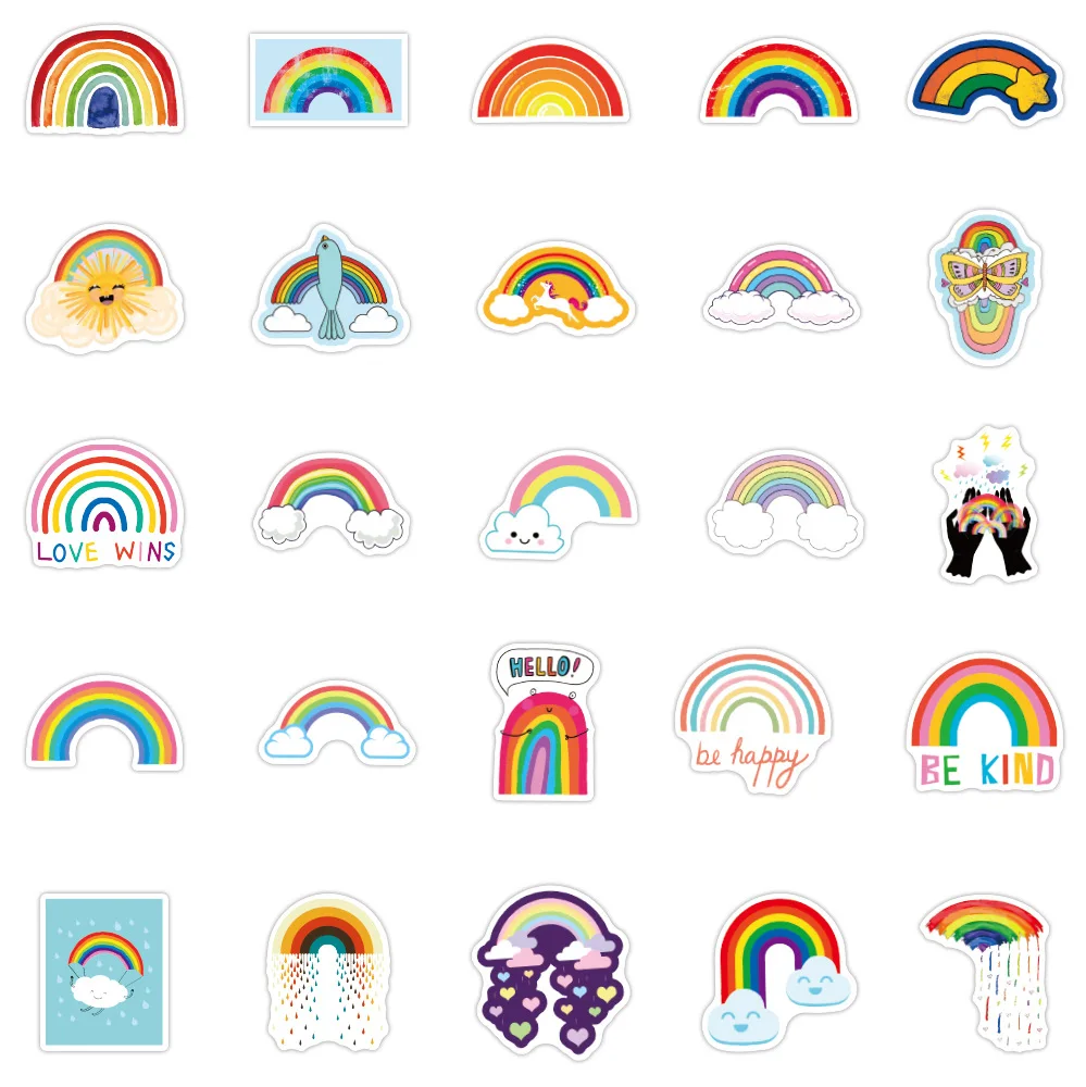 50/100Pcs Novelty Cute Kawaii Cartoon Rainbow Clouds Stickers PVC Waterproof Stickers Decals For Kids Boys Girls Toys Gifts