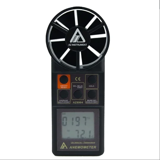 AZ8904 Medidor de temperatura de velocidade do vento portátil Anemômetro Medidor de fluxo de ar Faixa de velocidade do vento 0,4 ~ 30 m/s