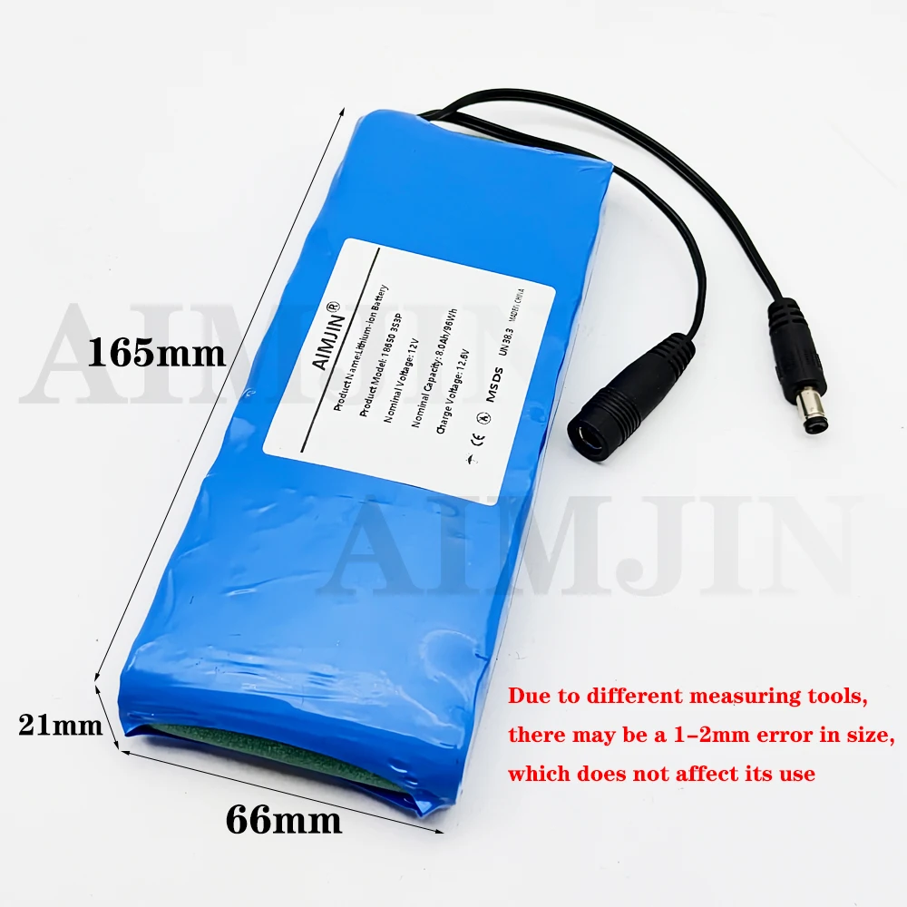 12 V 8 Ah 3S3P Akku wiederaufladbarer Lithium-Ionen 18650 12 V 8000 mAh DC 12,6 V große Kapazität mit BMS