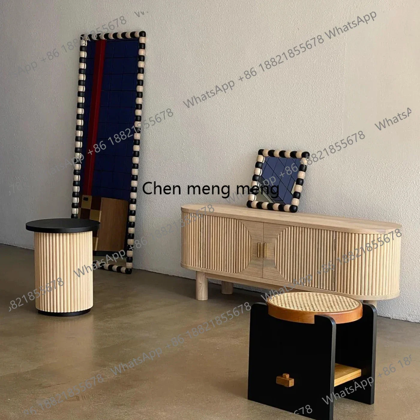 HOT SALES Italian full-length mirror simple solid wood full-body mirror fireplace decoration contrasting color hanging decorativ