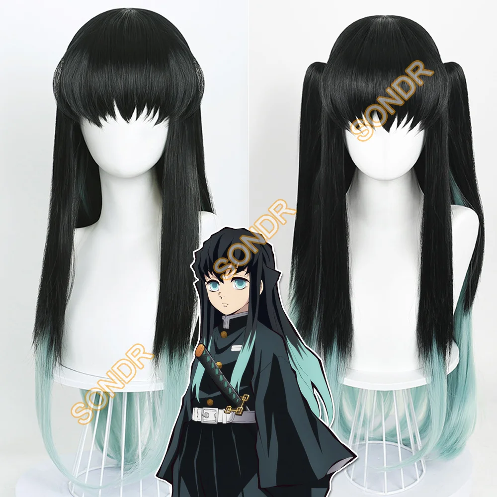 Japanse Anime Tokitou Muichirou Cosplay Pruik Zwart Lang Steil Haar met Pony Mannen Vrouwen Halloween Carnaval Party Rollenspel Pruik