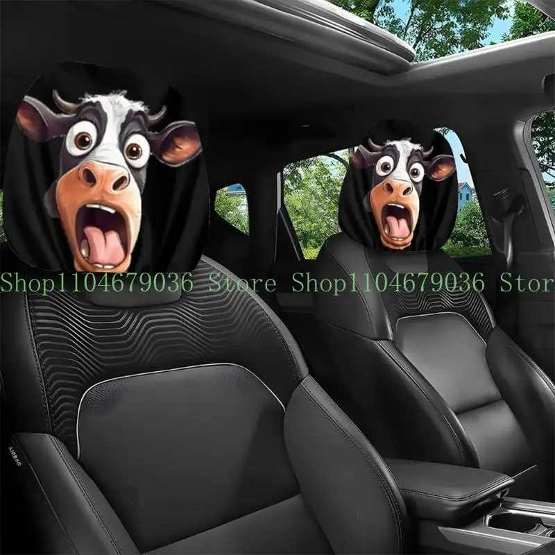 652F Fashionable Cow Or Sheep Print Car Headrest Covers Easy To Clean Polyester Fabric