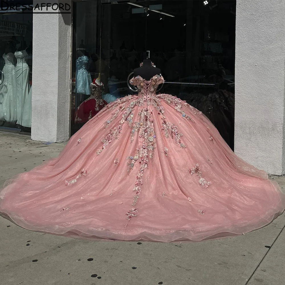 Vestido quinceanera rosa com capa, vestido de baile, apliques florais coloridos, miçangas, doce 16, 15 anos