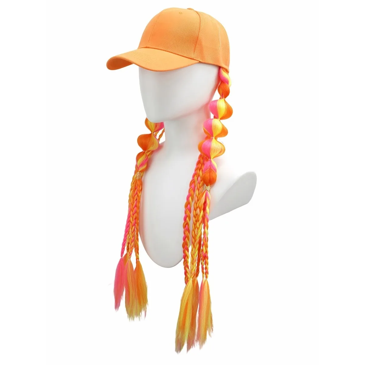 Orange-Yellow Synth Wig Braid Hat, One-Piece Detachable Baseball Cap Synthetic Wig, Perfect for Daily Wear, Festivals, and Party