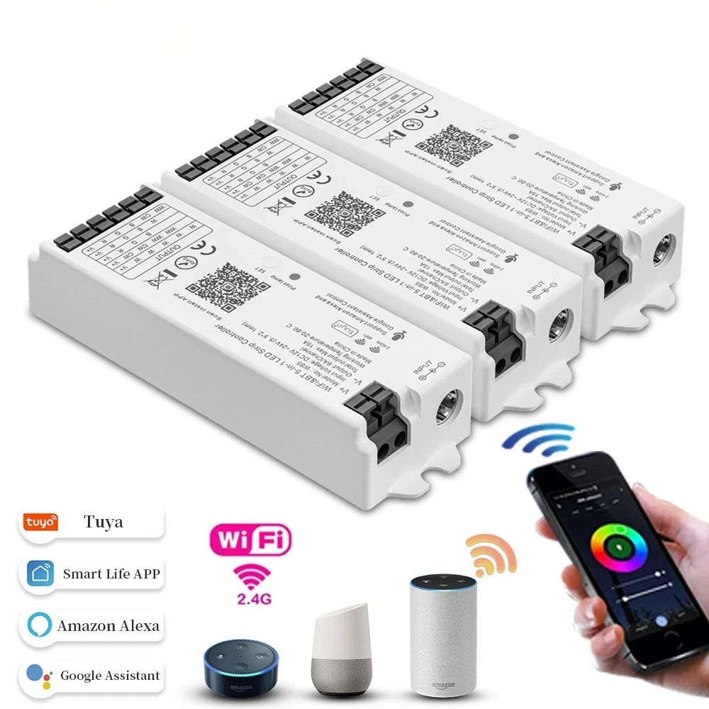 WB5 WiFi 5 IN 1 LED Controller Tuya APP Alexa Google Home Voice Control RGB RGBW CCT Led Strip Dimmer Bluetooth APP RF Remote
