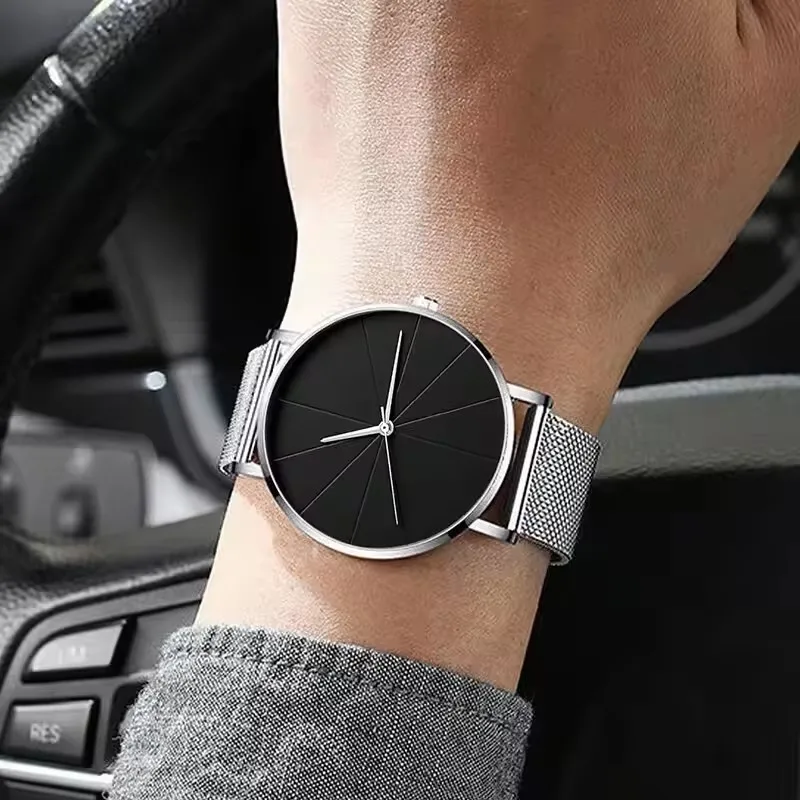 

Mens Fashion Business Quartz Wristwatch Fashion Calendar Men Watch Mesh Belt Men Luxury Silver Watches