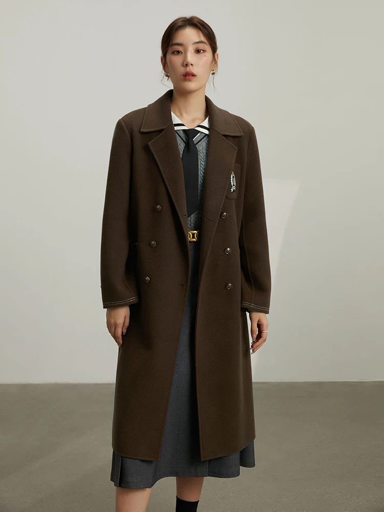 DUSHU College Style Age-reducing Double-breasted  Women Woolen Coat 2022 Winter Niche Sense Female 100% Wool Long Coats