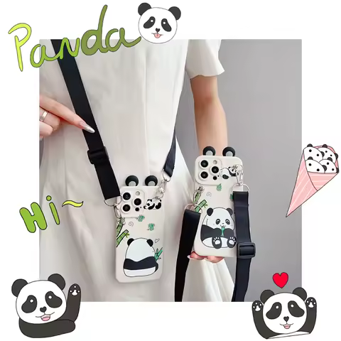 For Samsung Galaxy S7 S8 S9 S10 S20 S21 S22 S23 S24 S25 Plus Ultra FE Bamboo Shoot Panda Case With Holder Rope