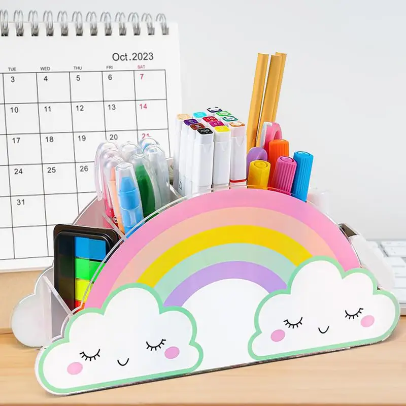 Imagem -03 - Clear Acrílico Desk Pen Organizador Pen Holder Pen Storage Stand Rainbow Arco Ponte Padrão Sala de Estudo Sala