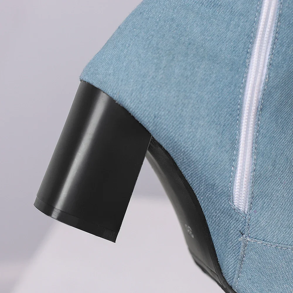 New Winter Black Blue Women Knee High Riding Boots Hot Round Toe High Heels Lady Casual Shoes Plus Big Size 12 43 45 48 view 6