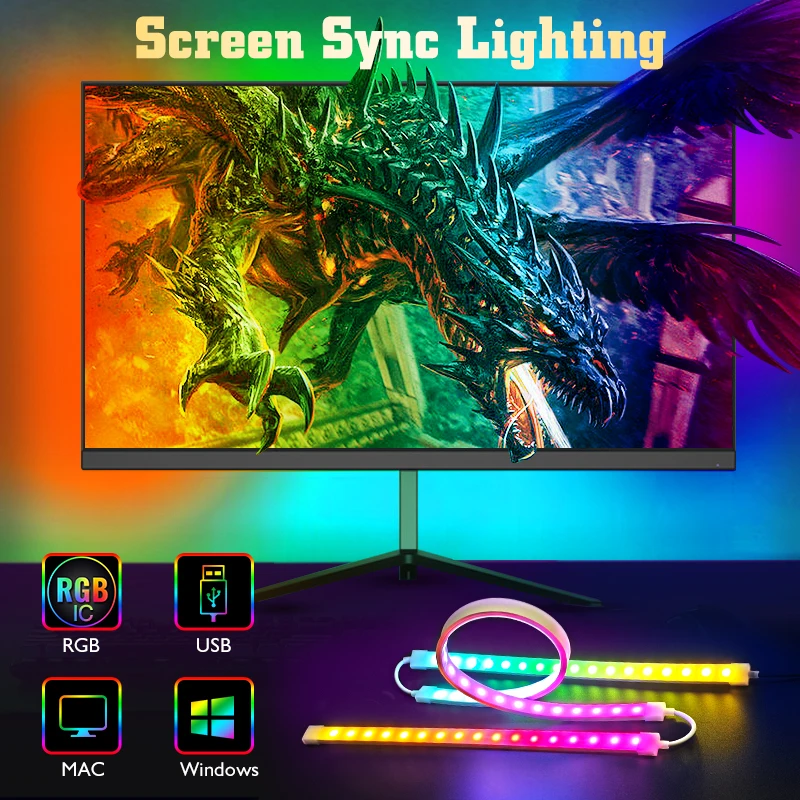 

Immersive RGB LED Strip For PC Monitor Screen Color Sync Light Strip Computer Backlight Software Control Fancy Ambient Lamp Game