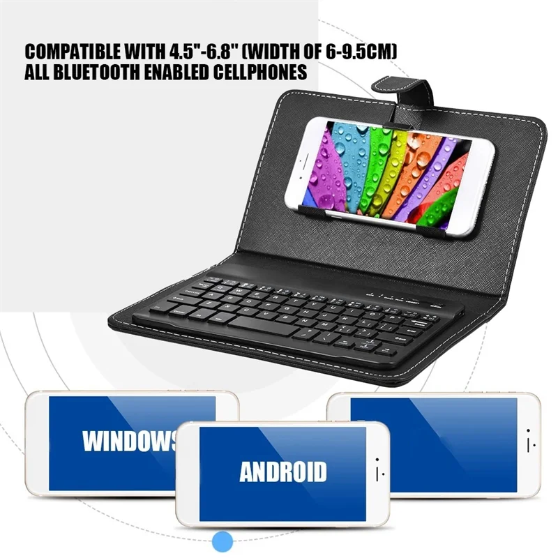 

Bluetooth Mini Wireless Keyboard With PU Leather Case For Smartphone Tablet 4.5 Inch - 6.8 Inch Rechargeable Durable