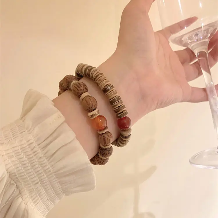 Bodhi Lotus Seed Wooden Beaded Bracelet Light Luxury Small Chinese Retro Coconut Shell Hand String Men's and Women's Accessories