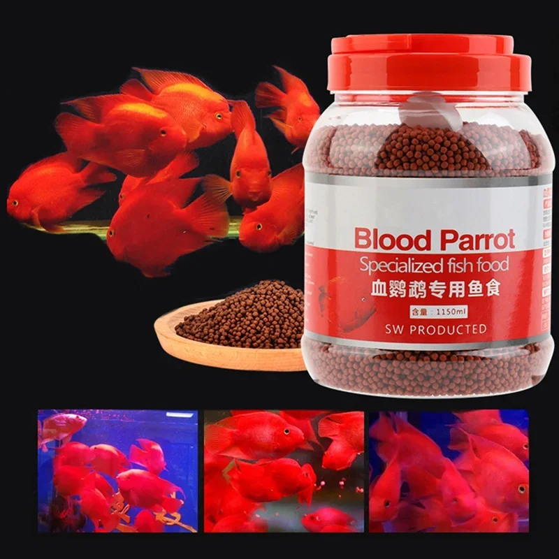 Blood Parrot Fish Food Float on Water Intense Red Enhancing Fast Coloring Snapper Fish Food for Tropical Feed 500g/bottle