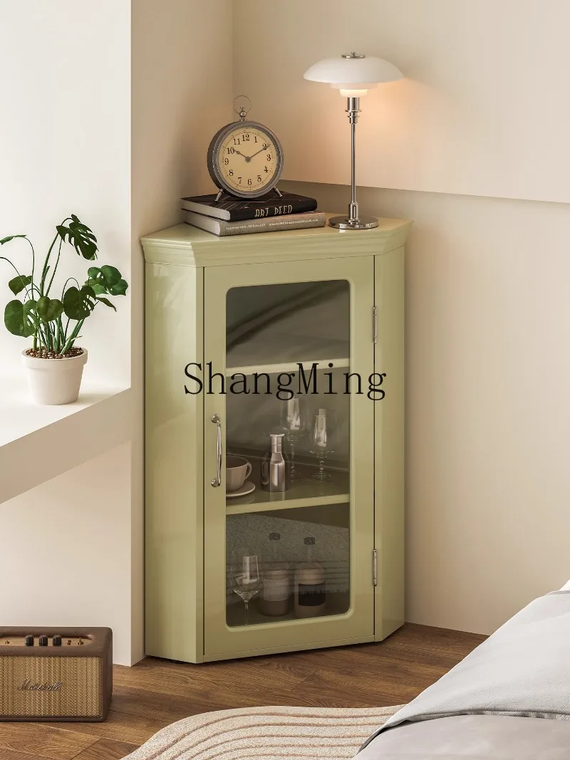 CL  Delicate Vintage Cream Triangle Cabinet Corner Storage Locker Glass Display Cabinet