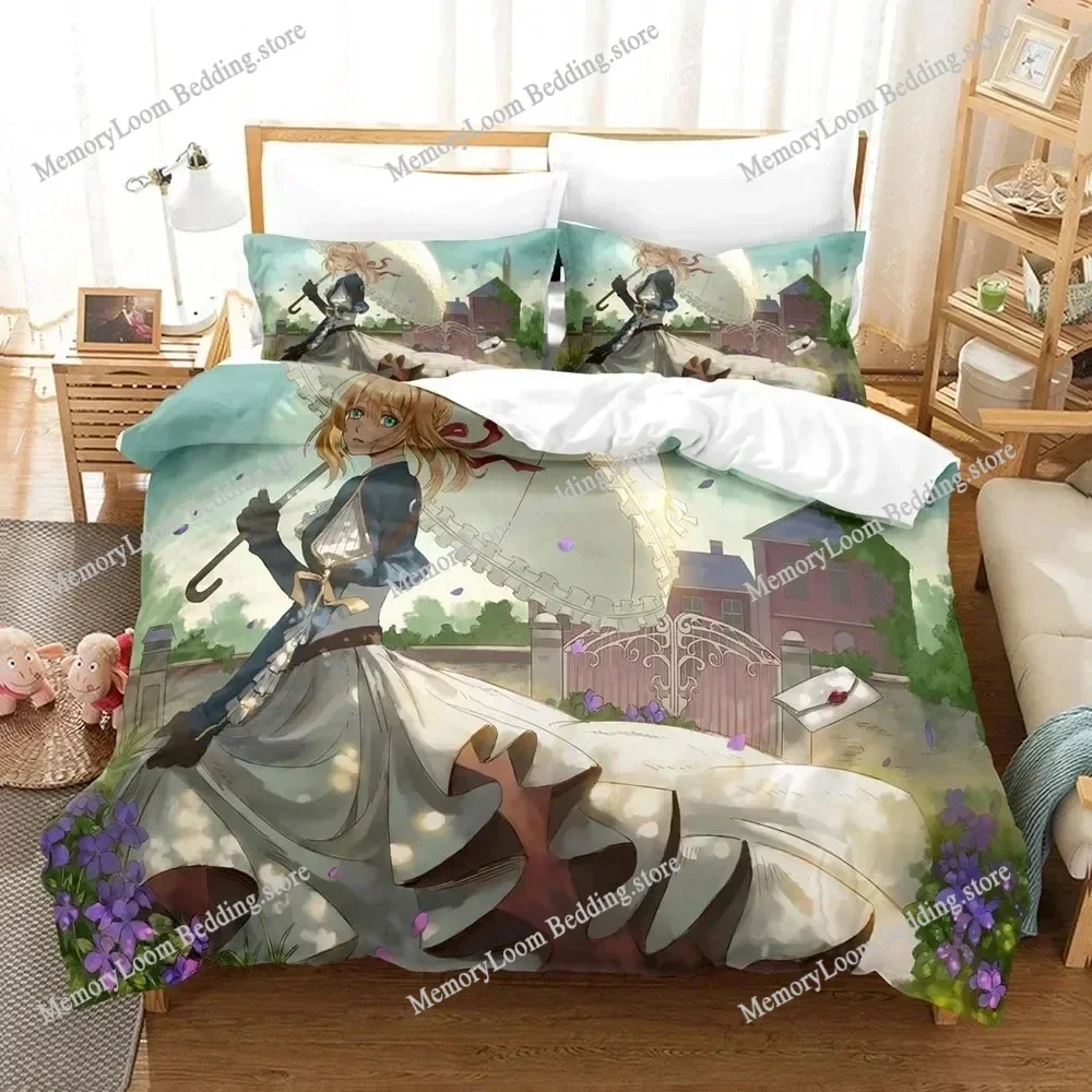 Anime Violet Evergarden Bedding Set Boys Girls Twin Queen Size Duvet Cover Pillowcase Bed Kids Adult Home Textileextile