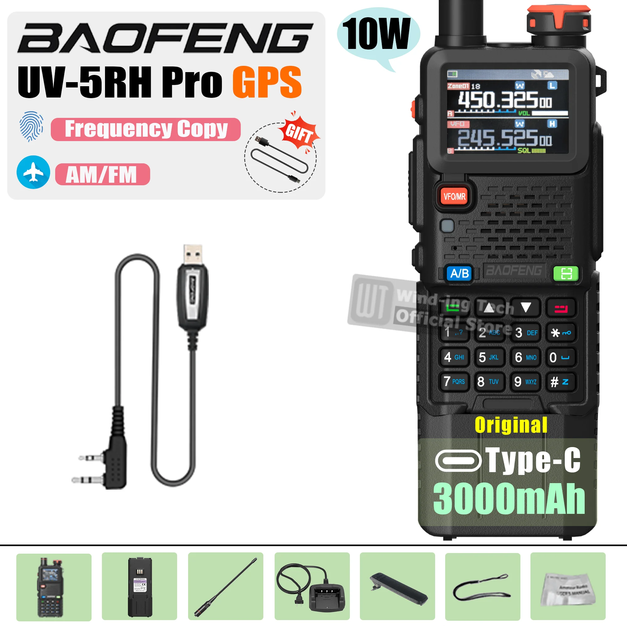 1/2PCS Upgrade Baofeng UV 5RH Pro GPS Walkie Talkie 3000mAh 5200mAh Verlengd Verdikte batterij Frequentie Kopie Type-C Ham Radio