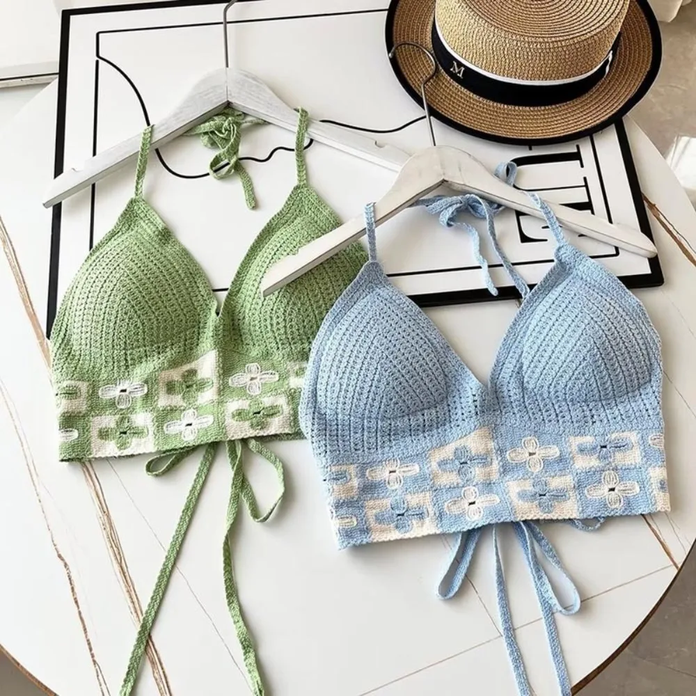 ملابس شاطئ بوهيمي للنساء مع وسادات للصدر ، حبال صيفية ، صدرية قصيرة كروشيه مثيرة ، ملابس سباحة على الطراز الوطني ، أفضل الأزياء